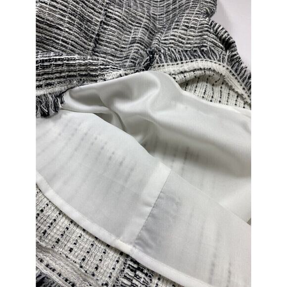 Rebecca Taylor Tweed Mini Dress White Black Size 6 Fringe Short Sleeve Lined - Picture 12 of 15